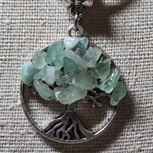 Silver Tree of Life Pendant with Green Stones